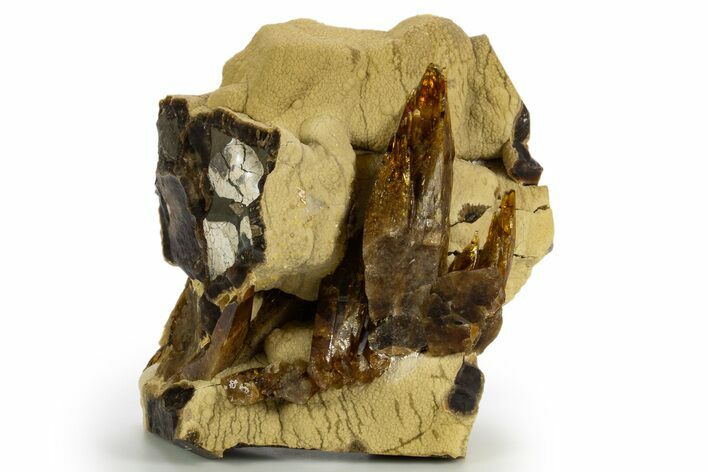 Large Golden Barite Crystals On Septarian Calcite - Elk Creek #315777